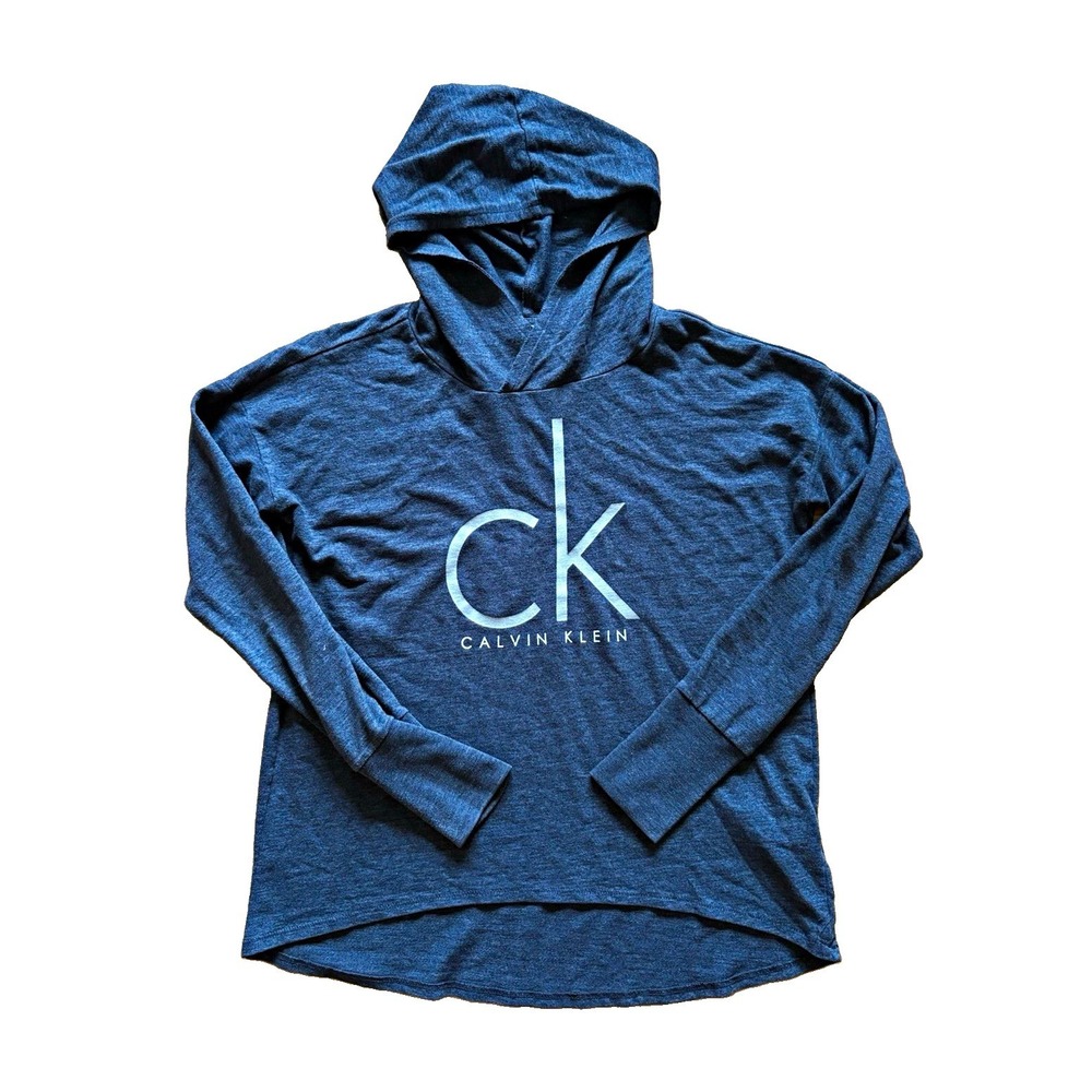 Calvin Klein Jeans Women's Gray Logo Pullover Hooded Hoodie Sweatshirt S